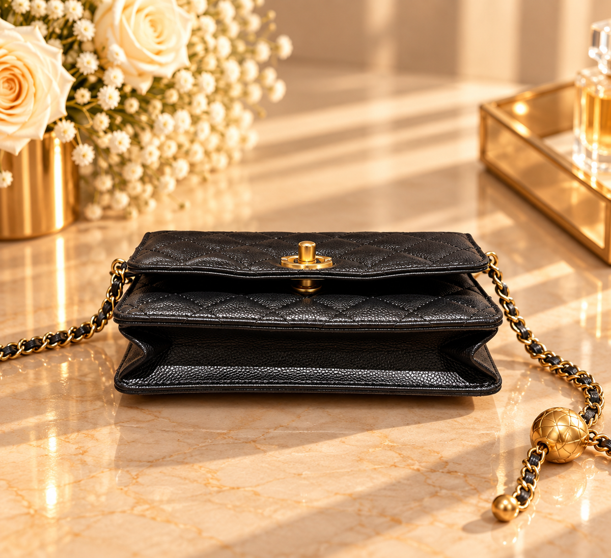 CHANEL Wallet on Chain (WOC) – Cuir lisse Noir & Gold