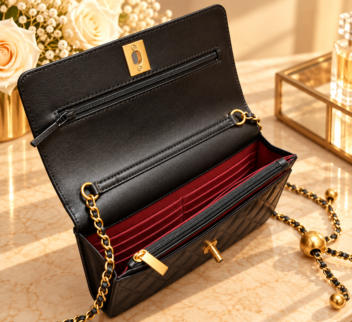 CHANEL Wallet on Chain (WOC) – Cuir lisse Noir & Gold