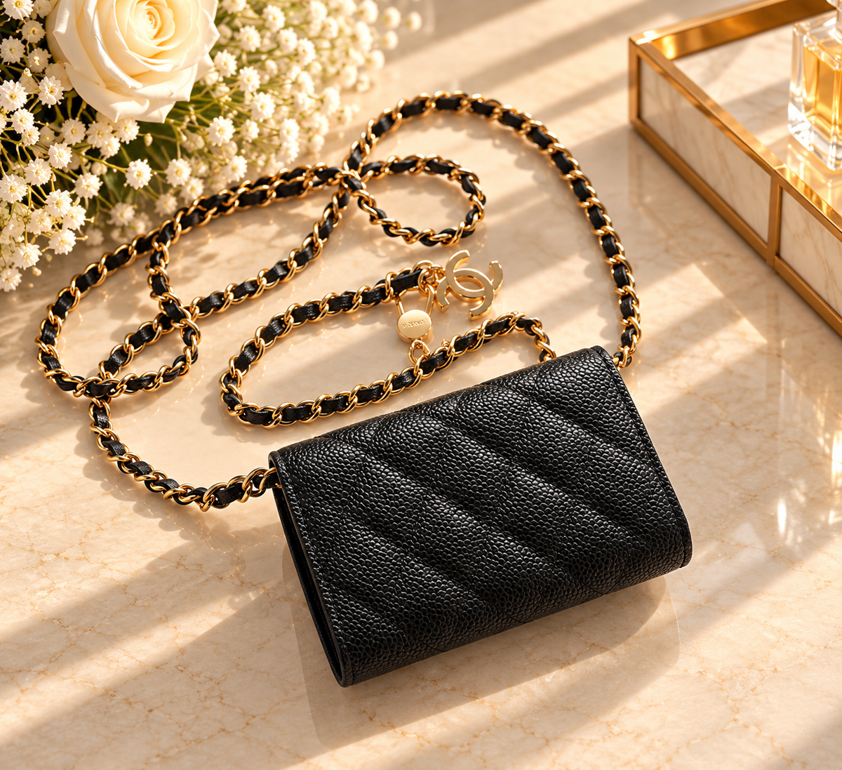 Mini Chanel Wallet on Chain (WOC) – Cuir Caviar Noir & Gold