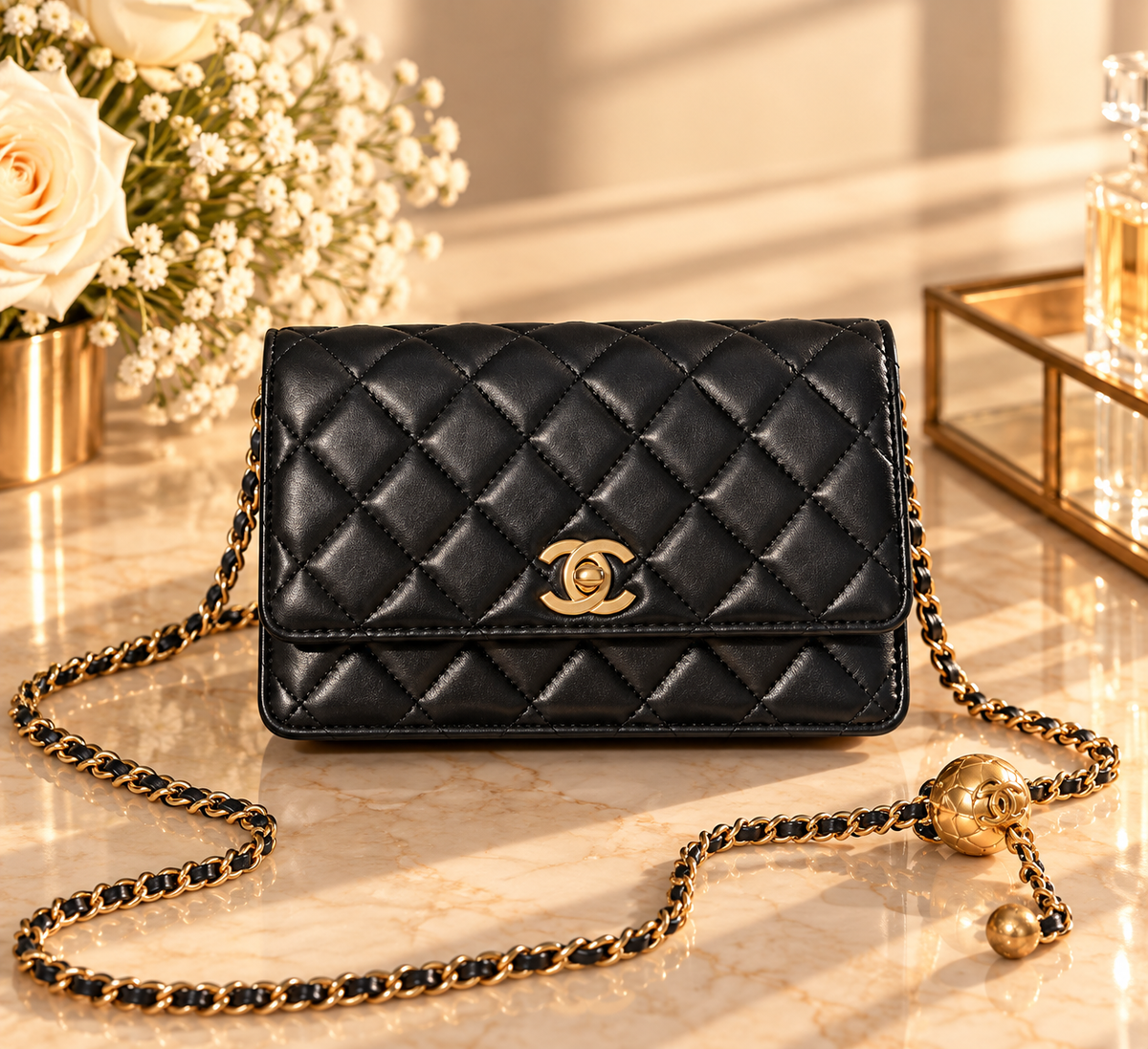 CHANEL Wallet on Chain (WOC) – Cuir lisse Noir & Gold