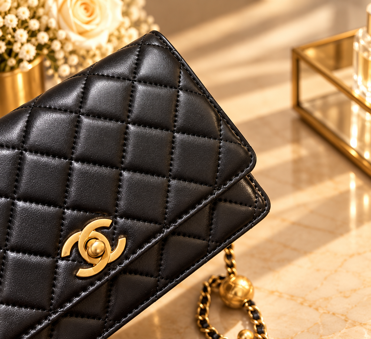 CHANEL Wallet on Chain (WOC) – Cuir lisse Noir & Gold