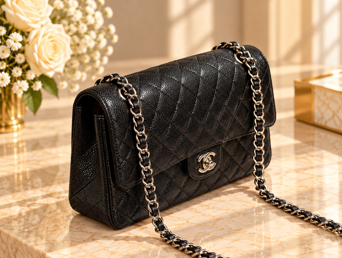 CHANEL Timeless Classique 11.12 – Cuir Caviar Noir & Silver