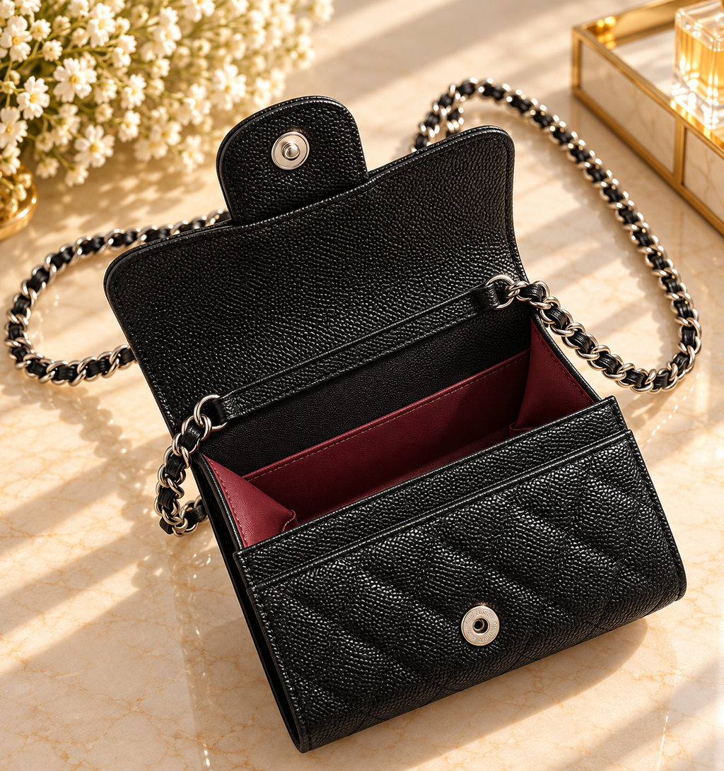 Mini Chanel Wallet on Chain (WOC) – Cuir Caviar Noir & Silver