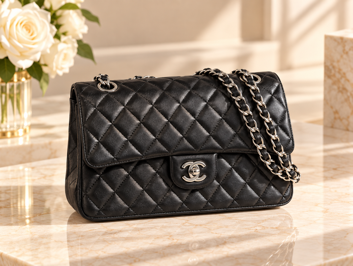 CHANEL Timeless – Cuir lisse noir & métal argenté