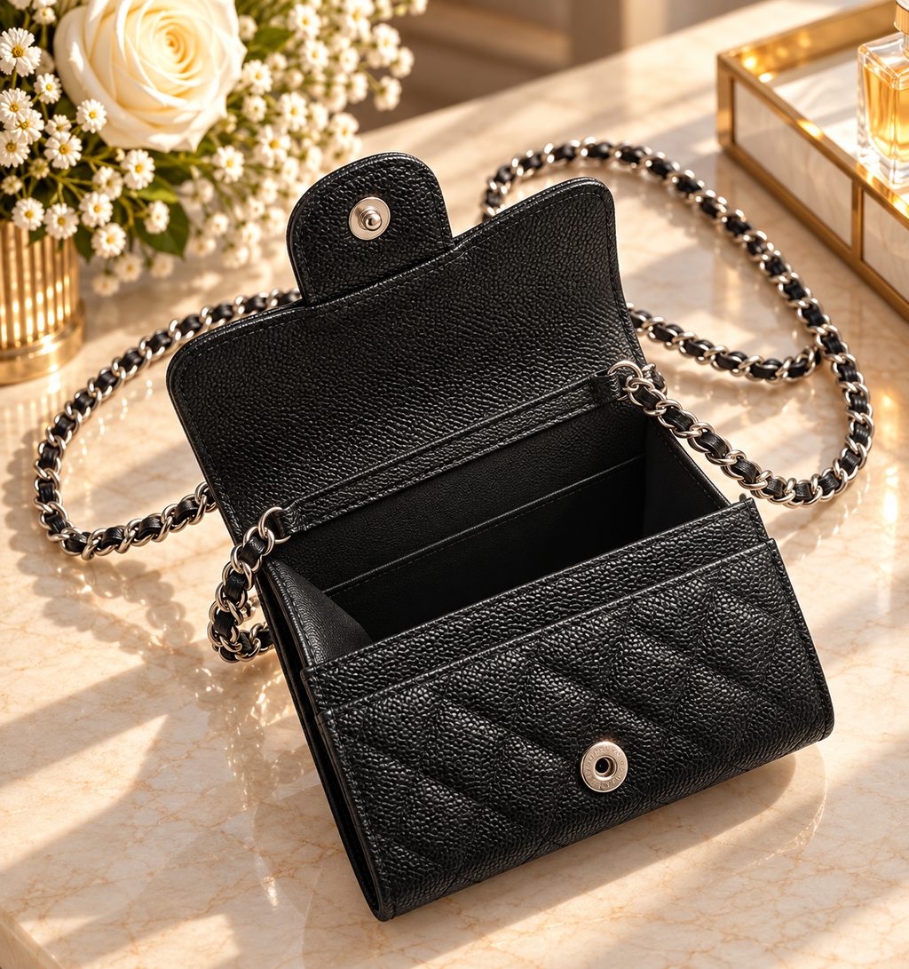 Mini Chanel Wallet on Chain (WOC) – Cuir Caviar Noir & Silver