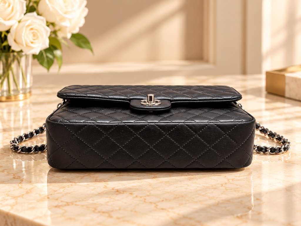 CHANEL Timeless – Cuir lisse noir & métal argenté